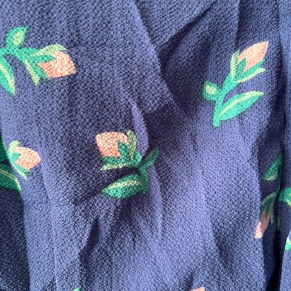 Collectif Vintage UK 14/US 10 Blue Floral Long Sleeve Button Front Bow Blouse - Picture 2 of 8